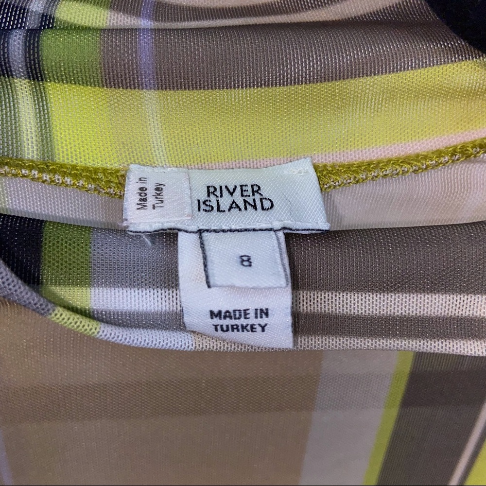 River Island Ultra Sheer Plaid Green Black Nude High Neck Long Sleeve Top - Picture 6 of 6
